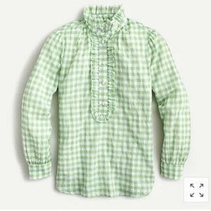 NWT J. Crew gingham popover ruffle neck shirt